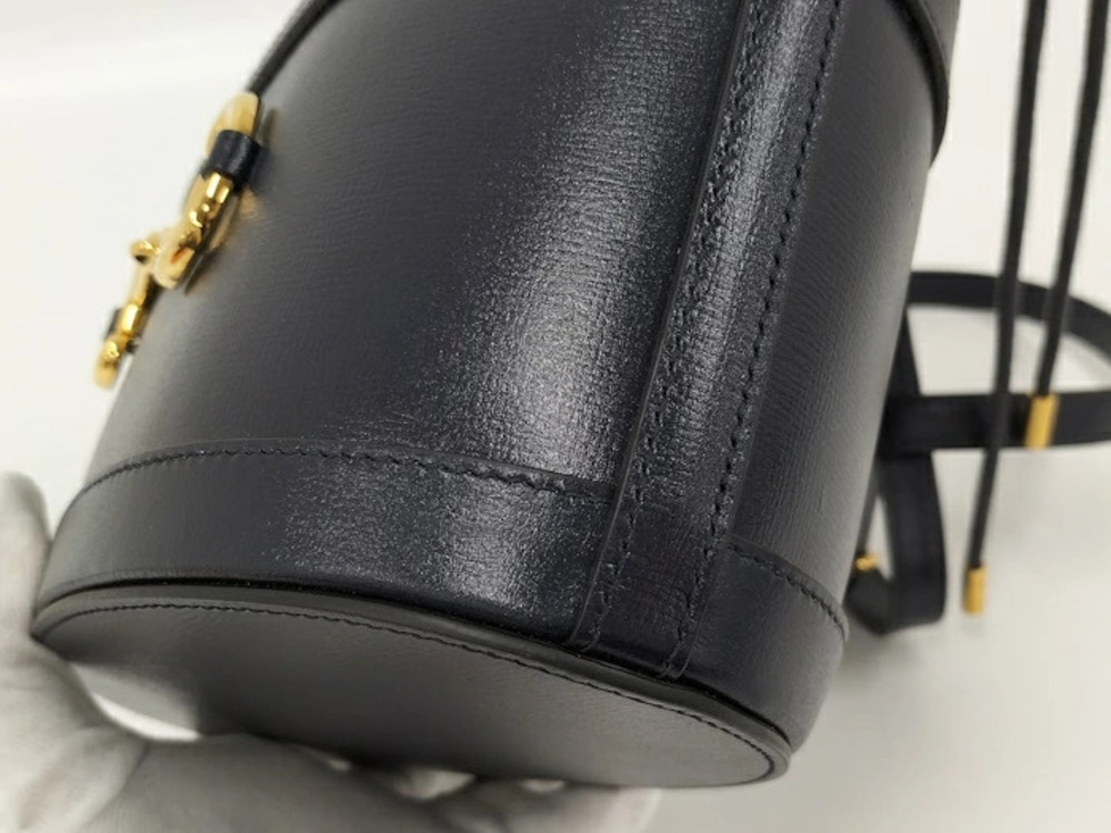 Gucci Horsebit Drawstring Shoulder Bag Leather Red Navy Blue - Picture 7 of 10